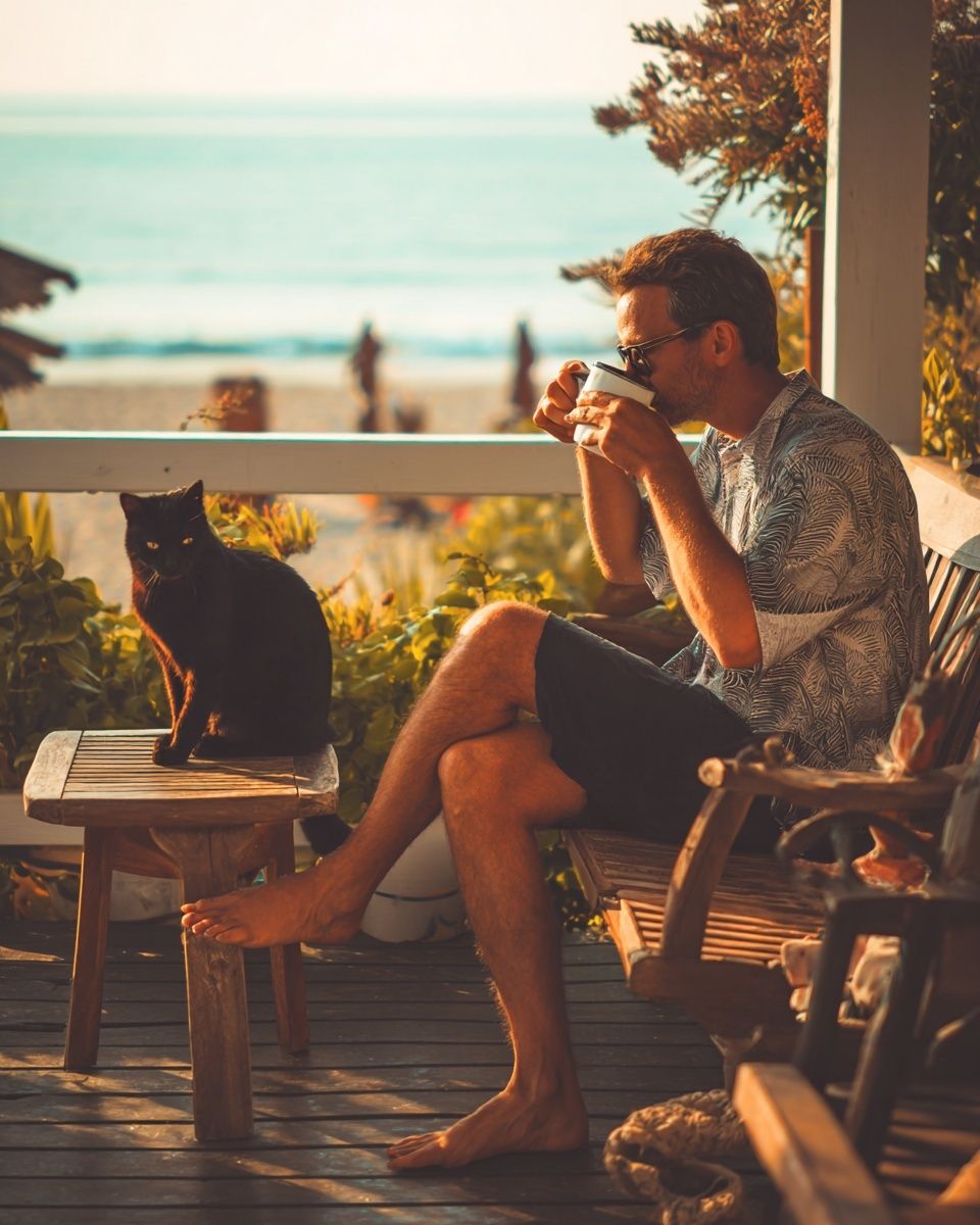 Beachside Coffee Break Photography Poster. poster detail
