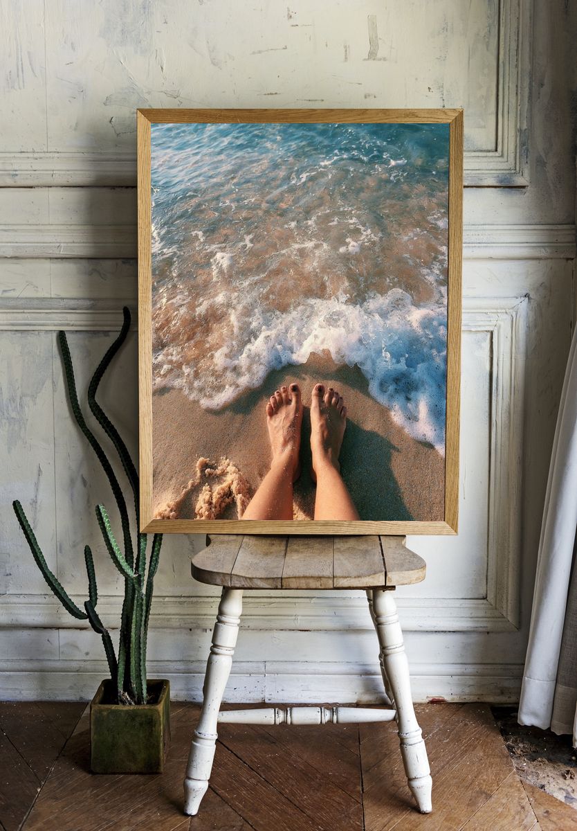 Beach Feet at Shoreline Photography Poster. — room view 1