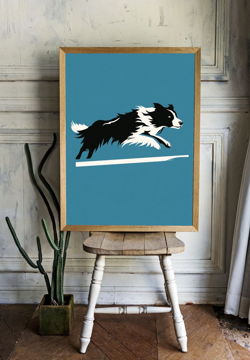 Border Collie Jumping Illustration Poster. — room view 1