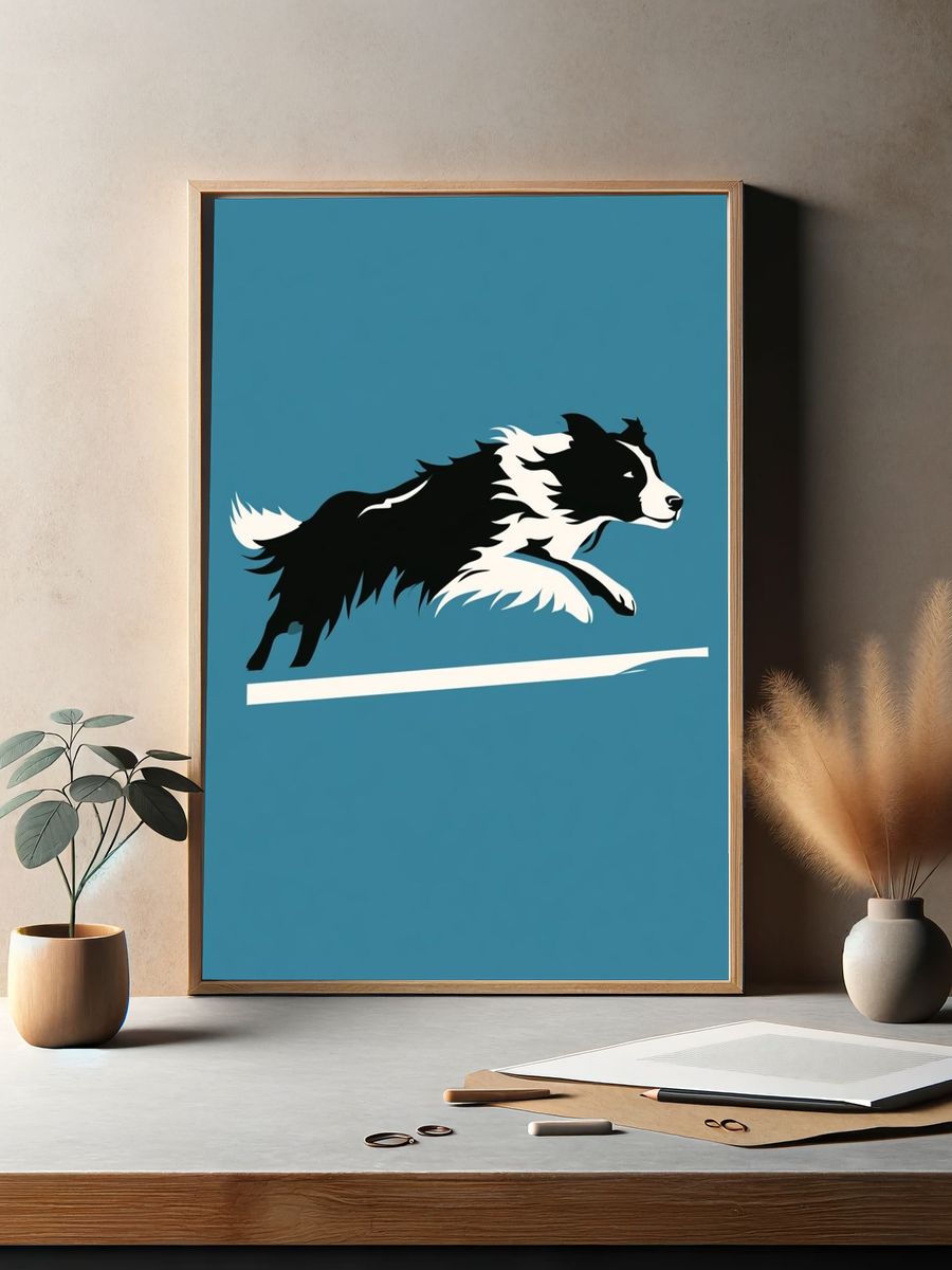 Border Collie Jumping Illustration Poster. — room view 2