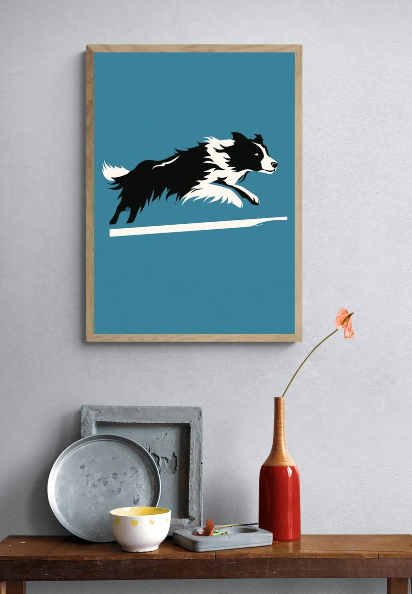Border Collie Jumping Illustration Poster. — room view 3