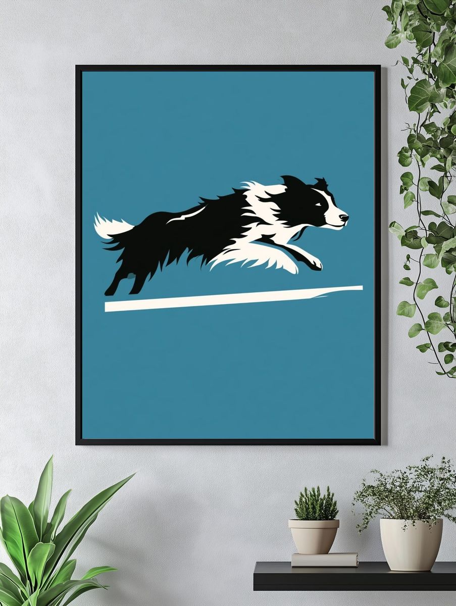 Border Collie Jumping Illustration Poster. — room view 4