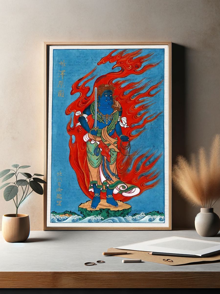 Blue Deity with Flames — Illustration Print. — room view 2