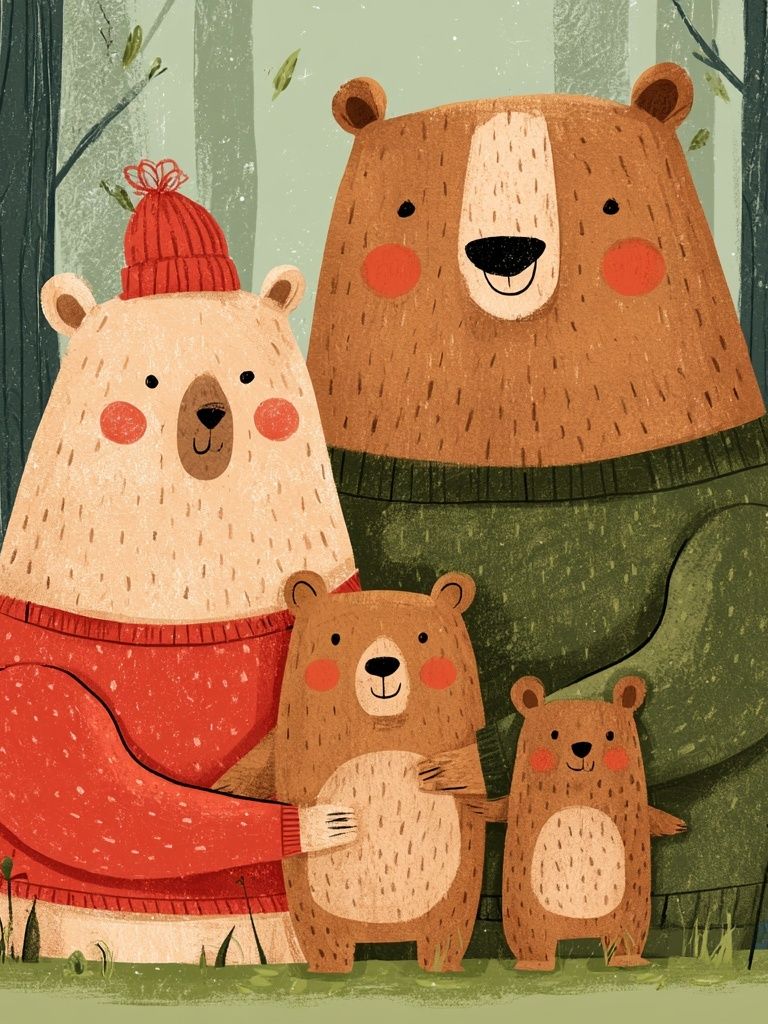 Bear Family Forest Illustration Poster. poster detail