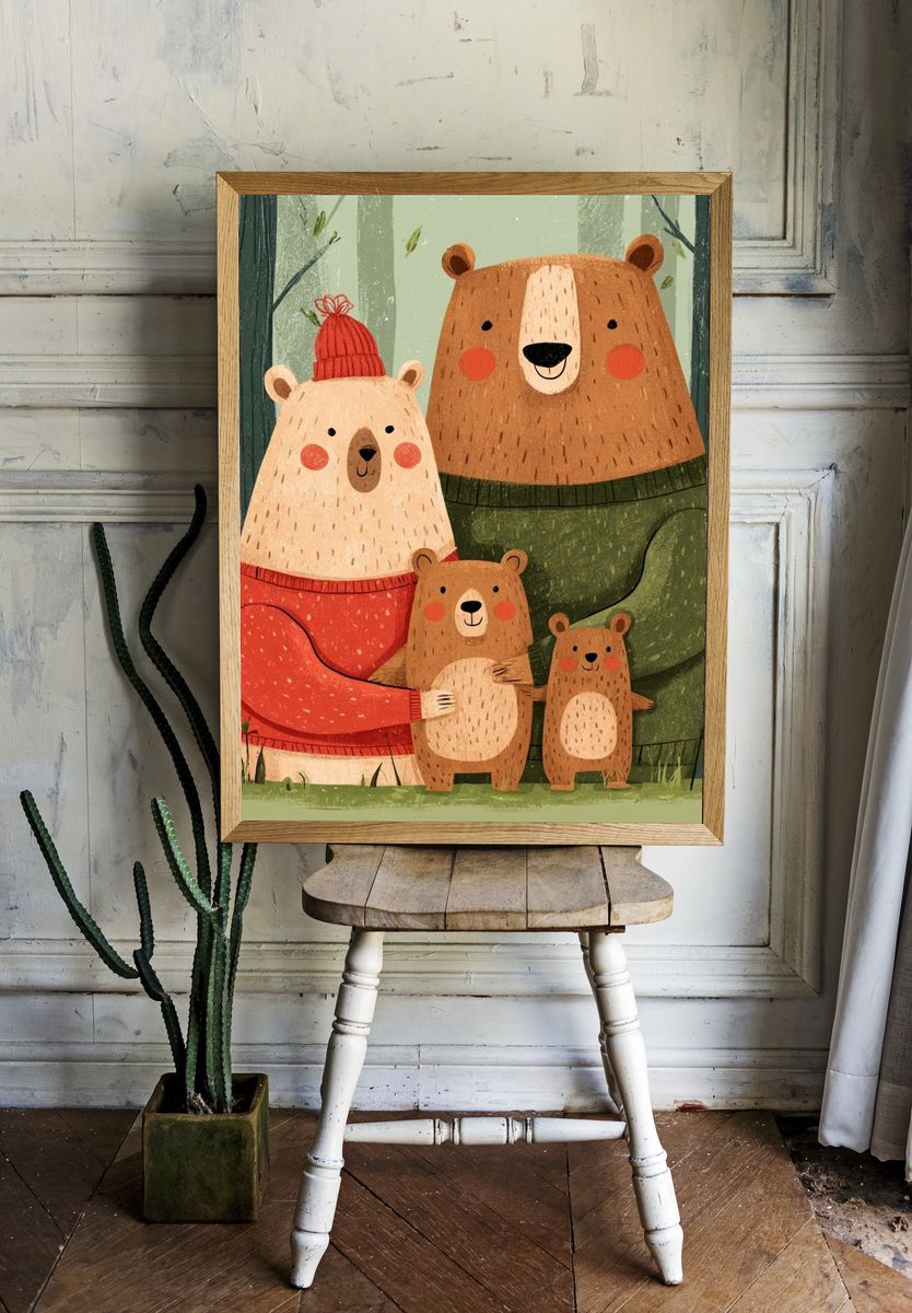 Bear Family Forest Illustration Poster. — room view 1