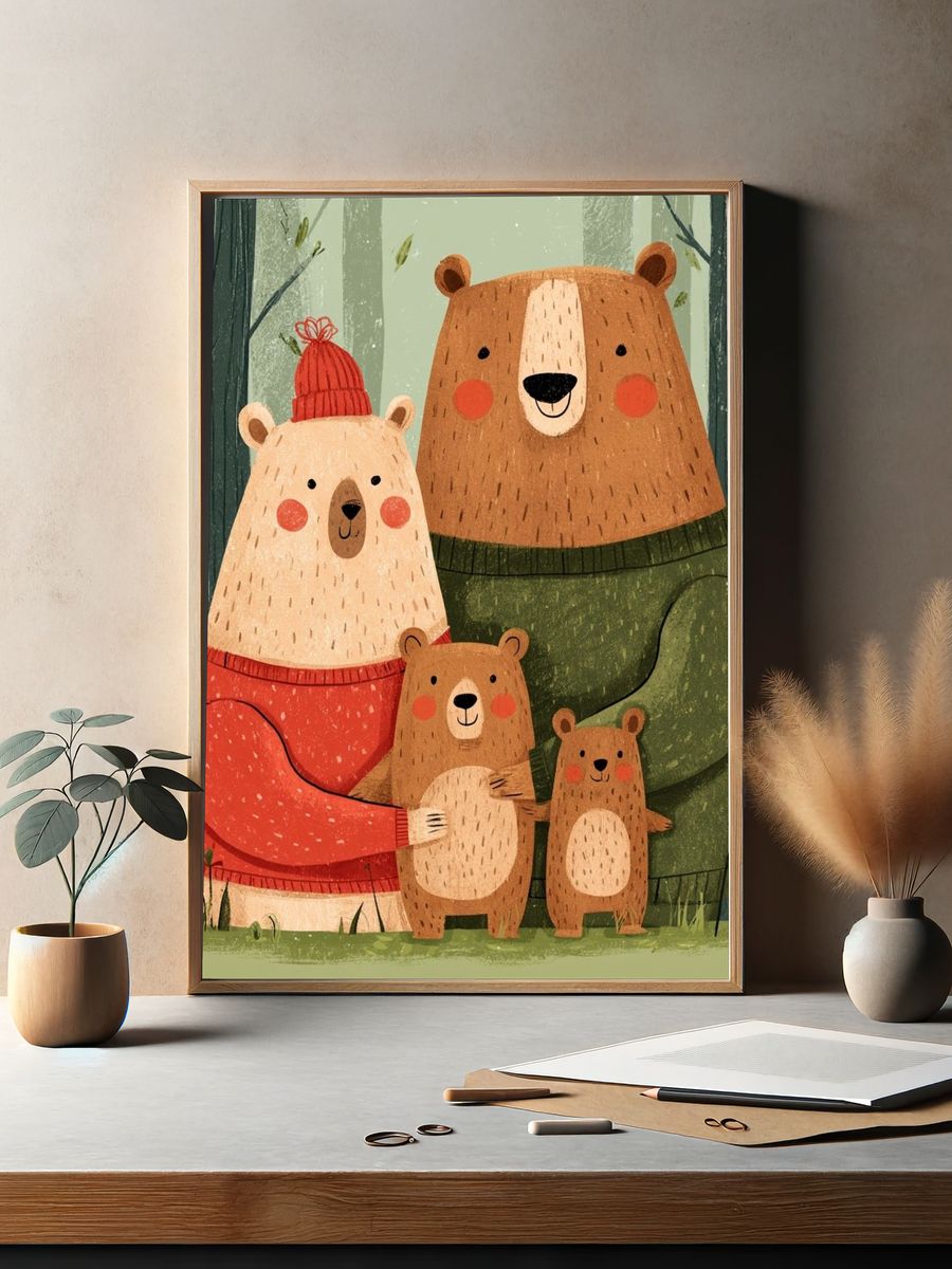 Bear Family Forest Illustration Poster. — room view 2