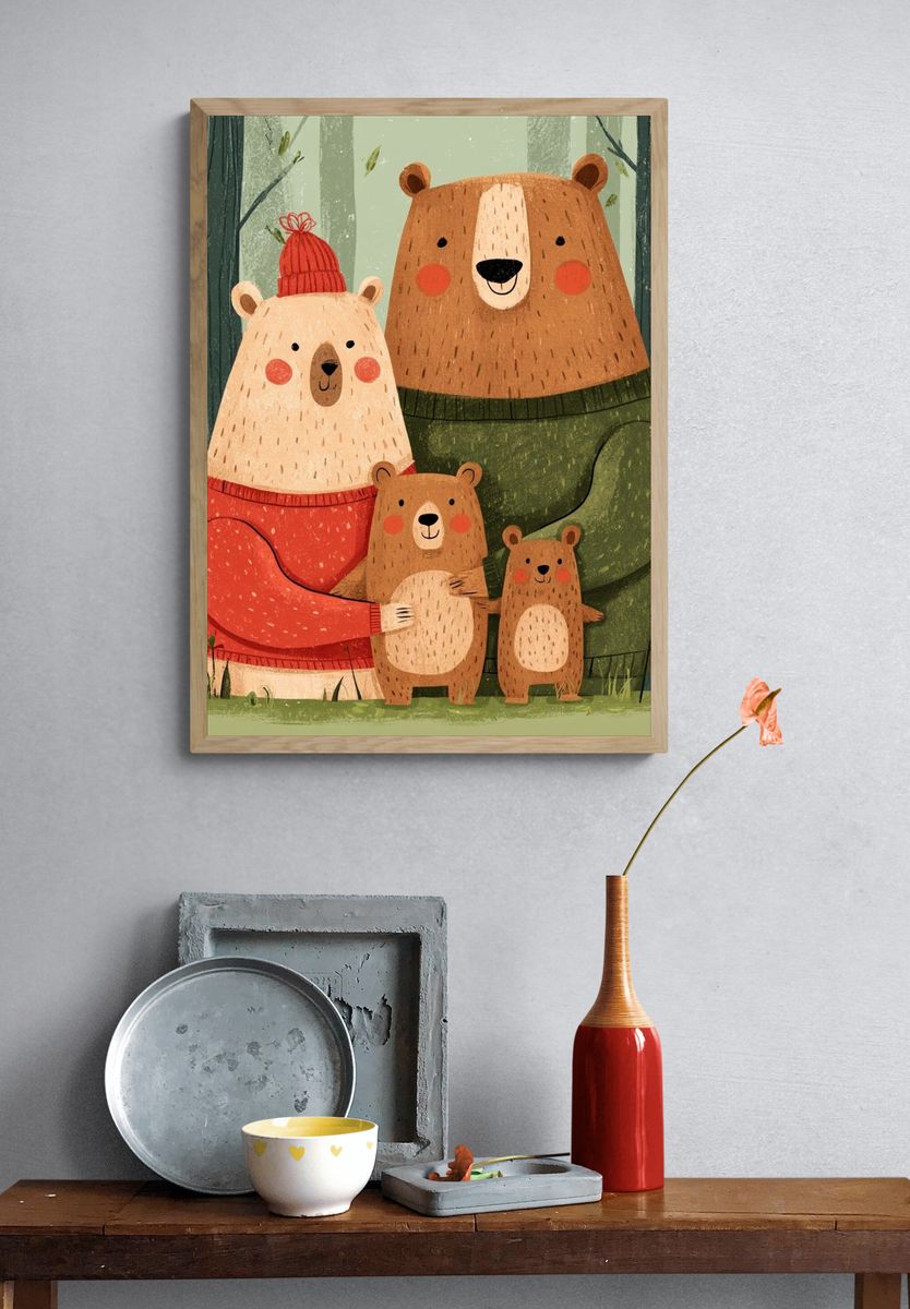 Bear Family Forest Illustration Poster. — room view 3