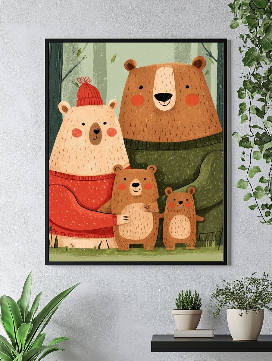 Bear Family Forest Illustration Poster. — room view 4