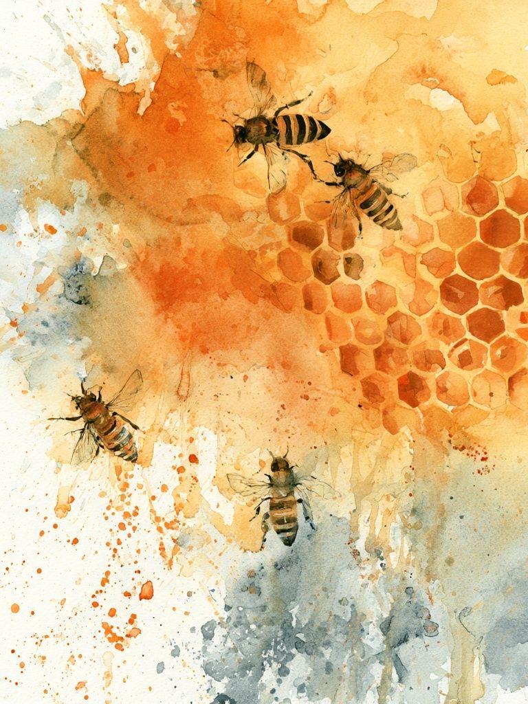 Honey Bees Watercolor Poster. poster — botanical art