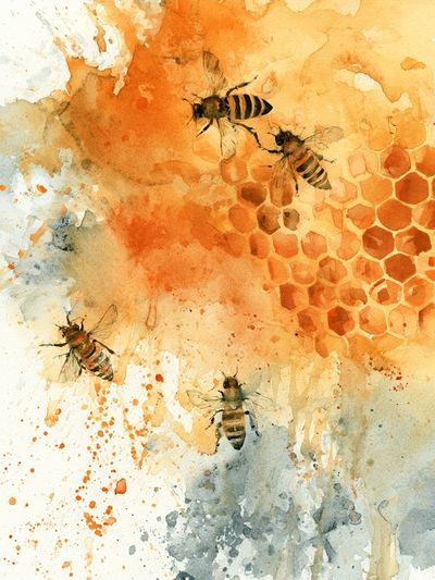 Honey Bees Watercolor Poster. poster