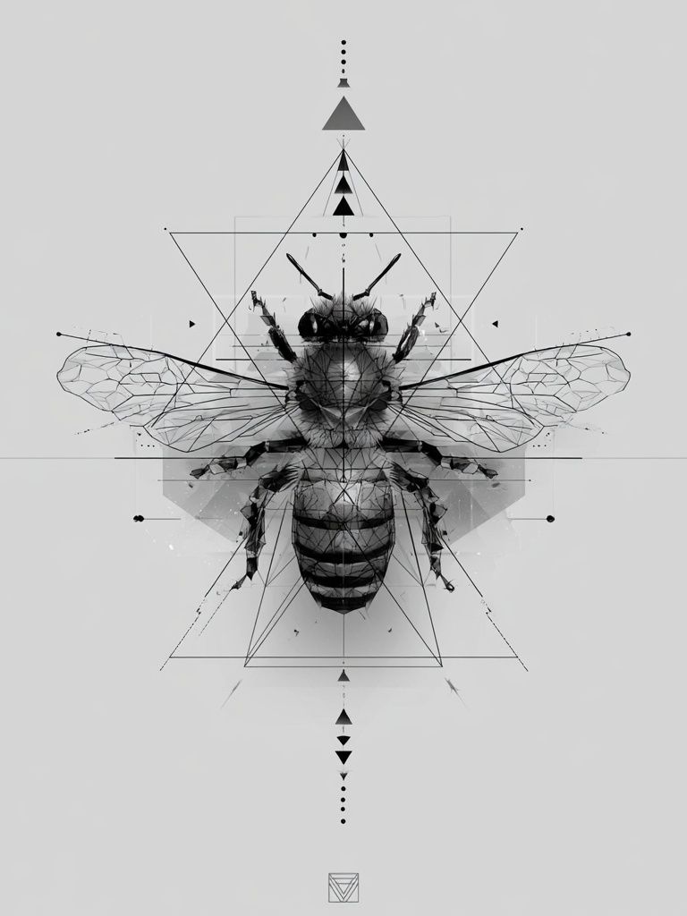 Geometric Bee Black-White Poster. poster detail