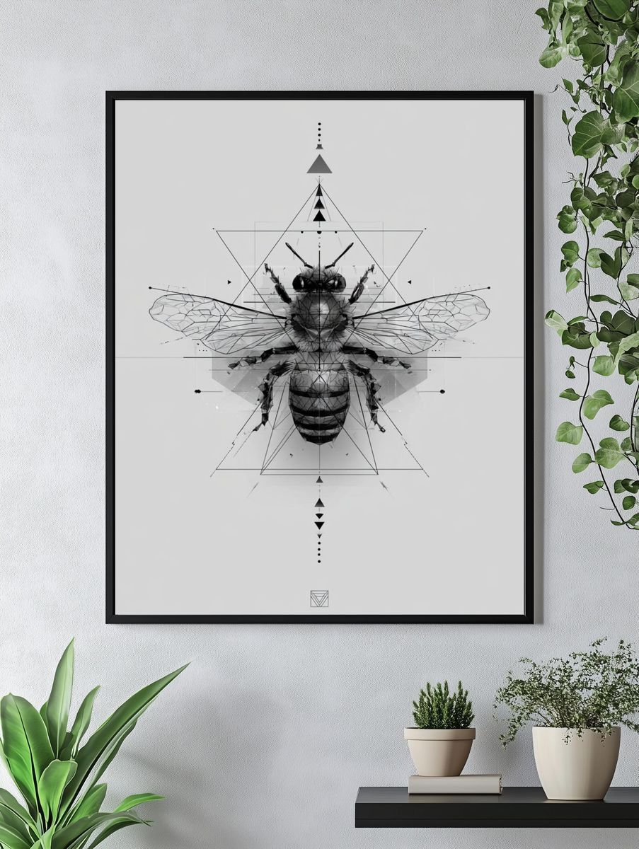 Geometric Bee Black-White Poster. — room view 4