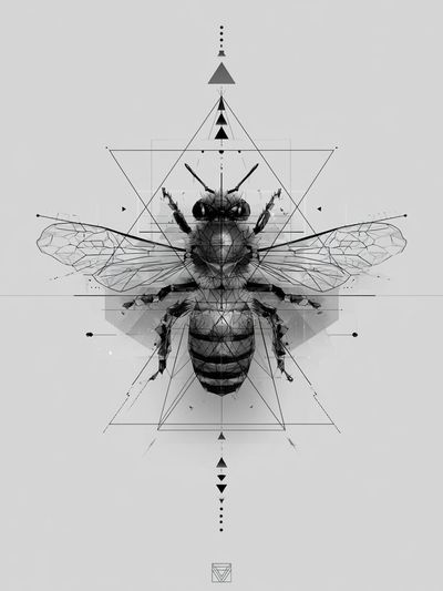 Geometric Bee Black-White Poster. poster