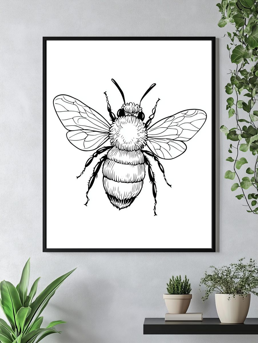 Bee — Line Art Print. — room view 4