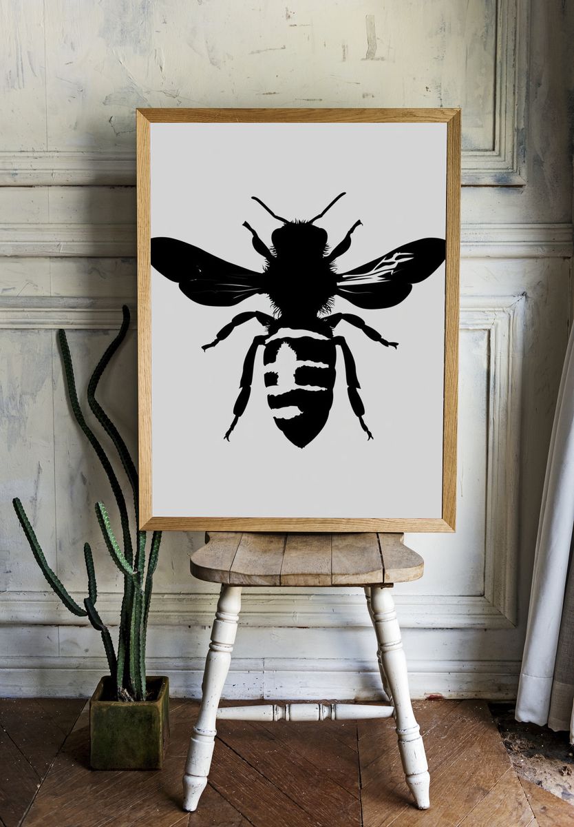 Bee Silhouette Minimalist Print. — room view 1