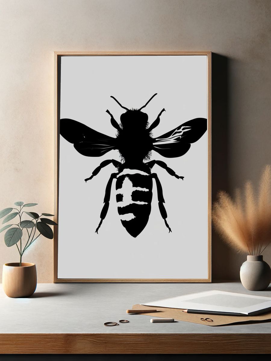 Bee Silhouette Minimalist Print. — room view 2
