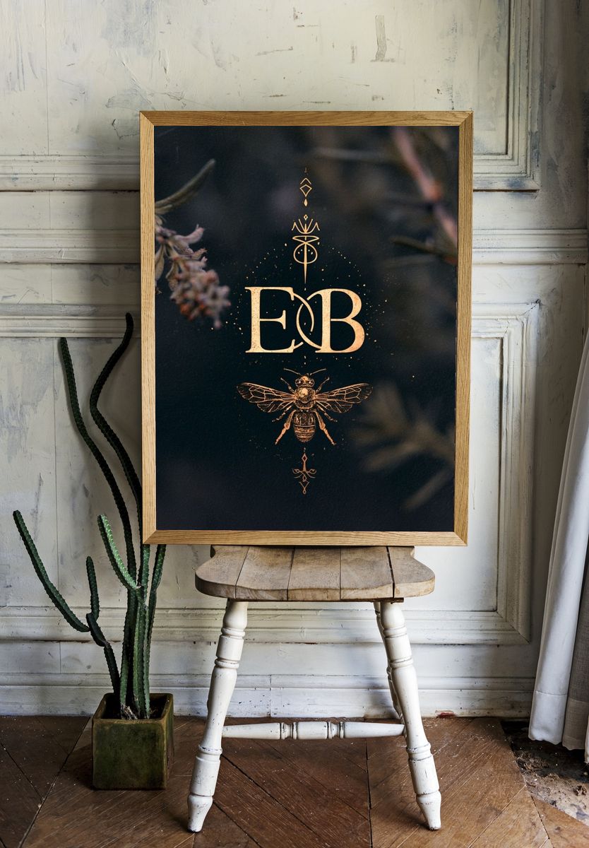 Bee Monogram Typography Poster. — room view 1