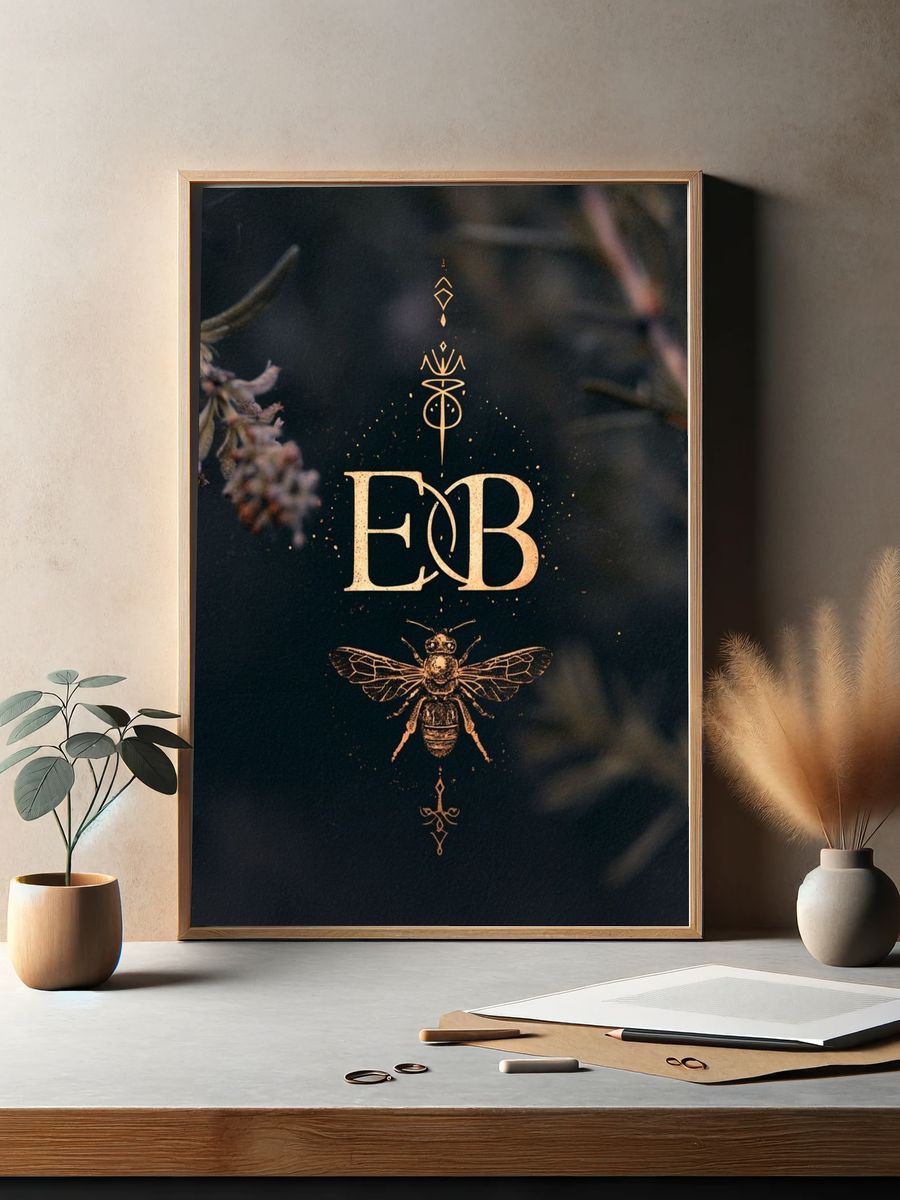Bee Monogram Typography Poster. — room view 2