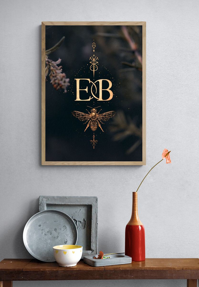 Bee Monogram Typography Poster. — room view 3