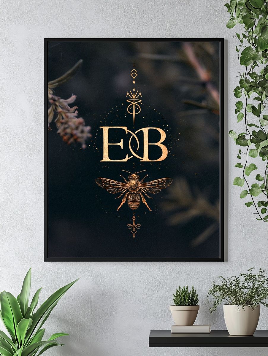 Bee Monogram Typography Poster. — room view 4
