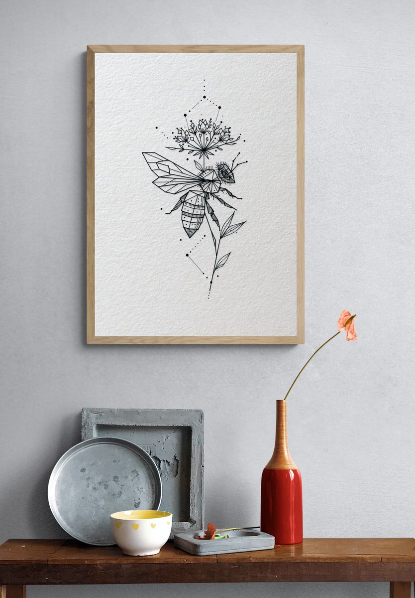 Geometric Bee Line-Art Print. — room view 3