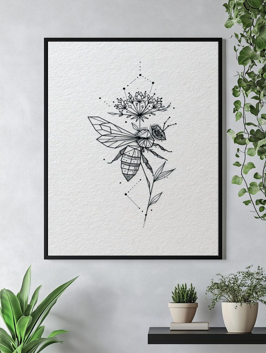 Geometric Bee Line-Art Print. — room view 4