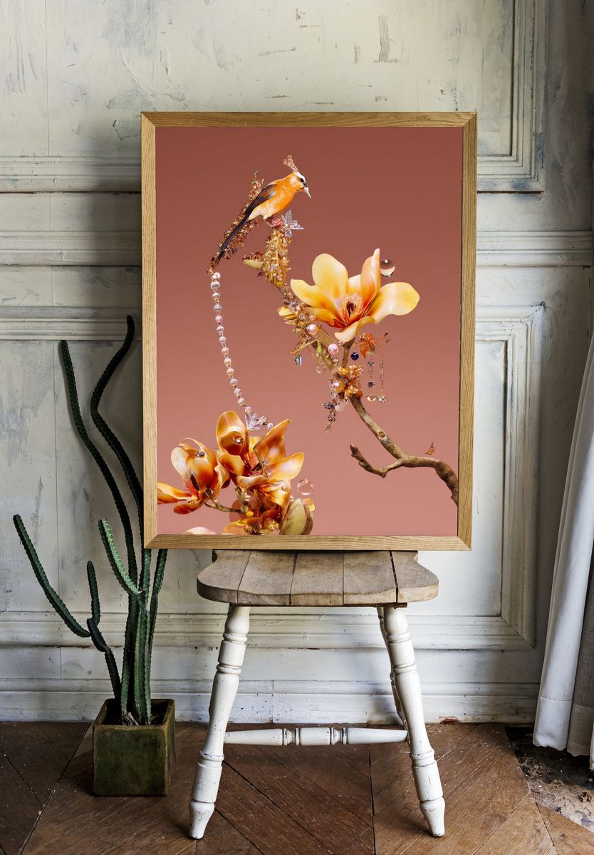 Ornate Bird and Floral Arrangement Poster room preview
