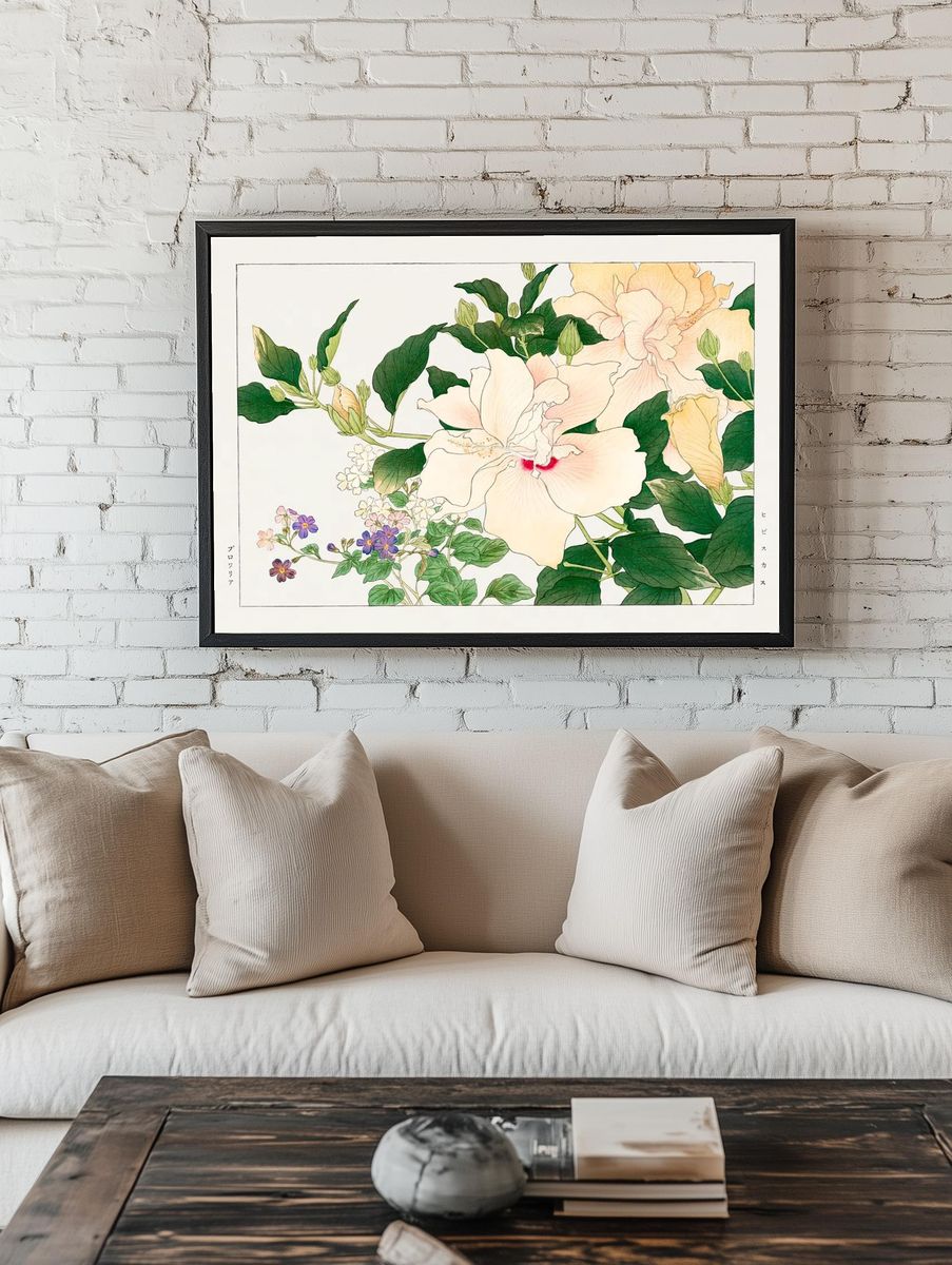 Hibiscus Floral Illustration Poster. room preview