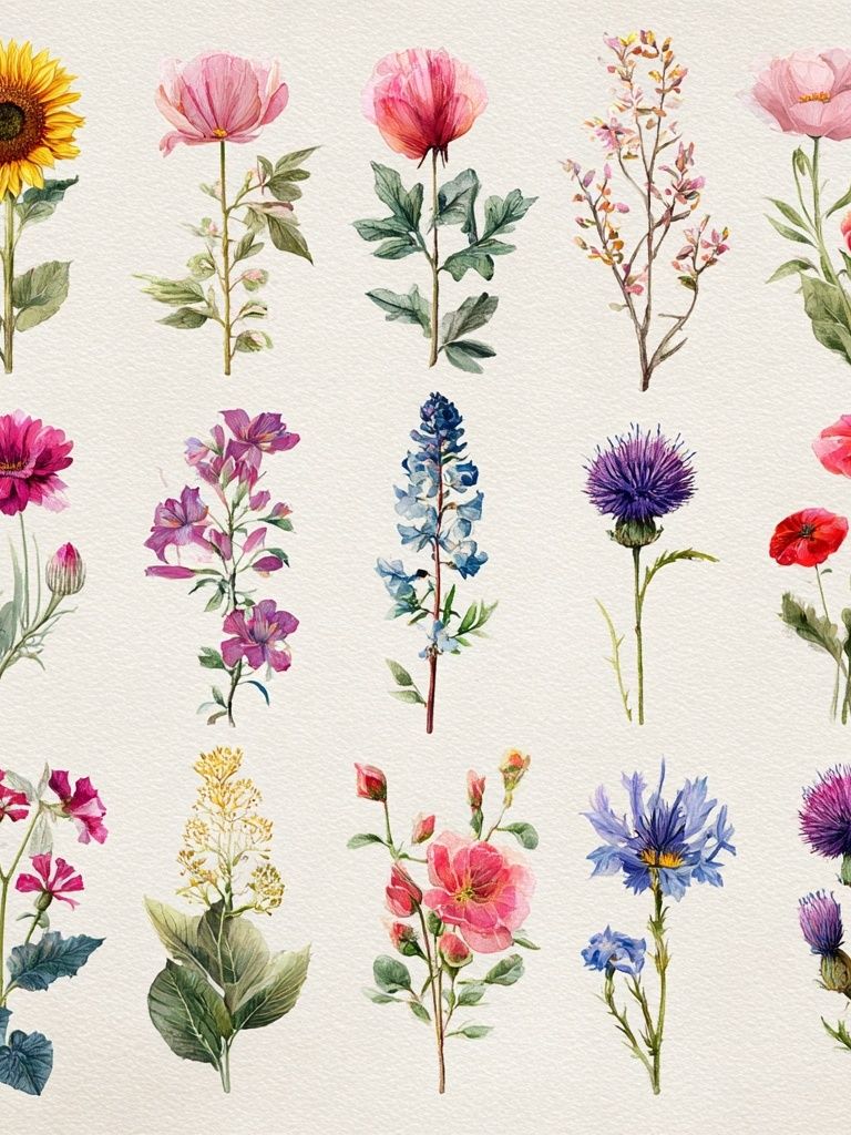 Botanical Flower Collection — Watercolor Print. poster — botanical art
