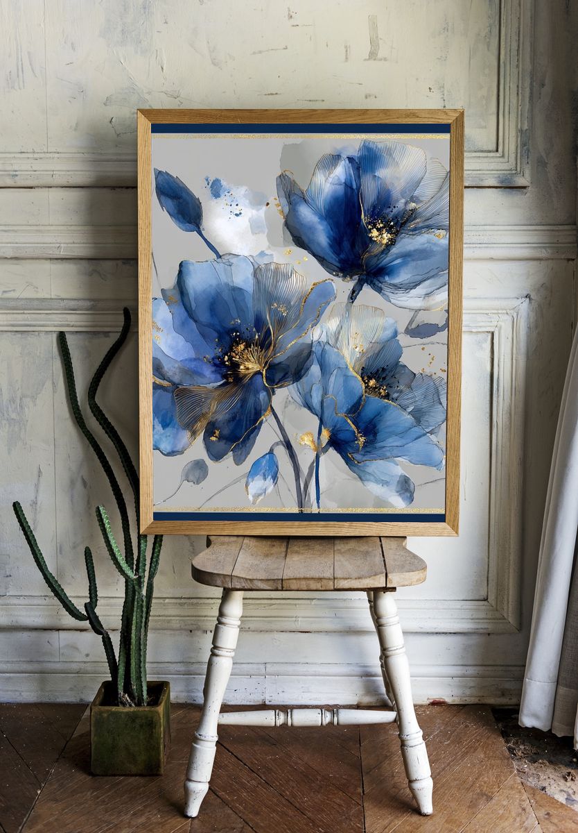 Blue Floral Elegance — Art Print room preview