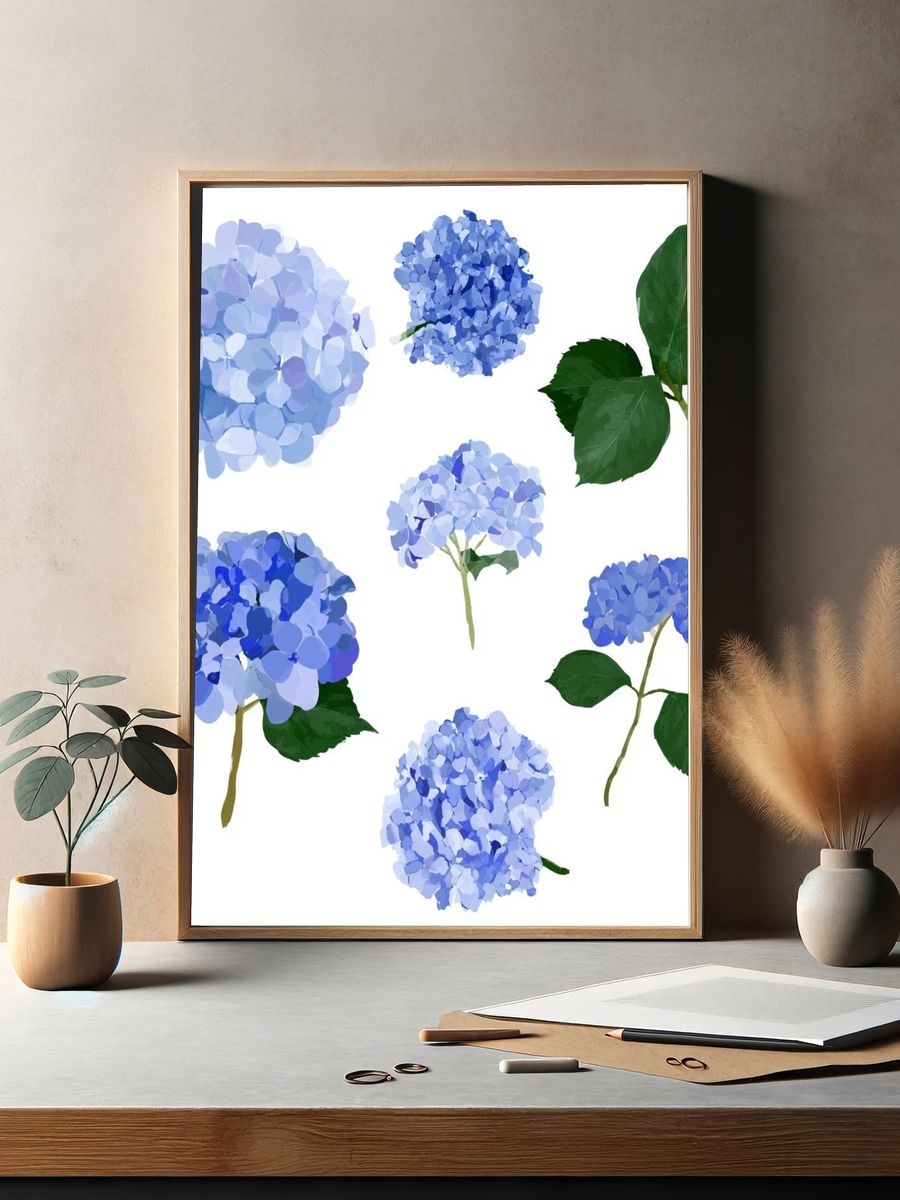 Blue Hydrangea Botanical Print. — room view 2