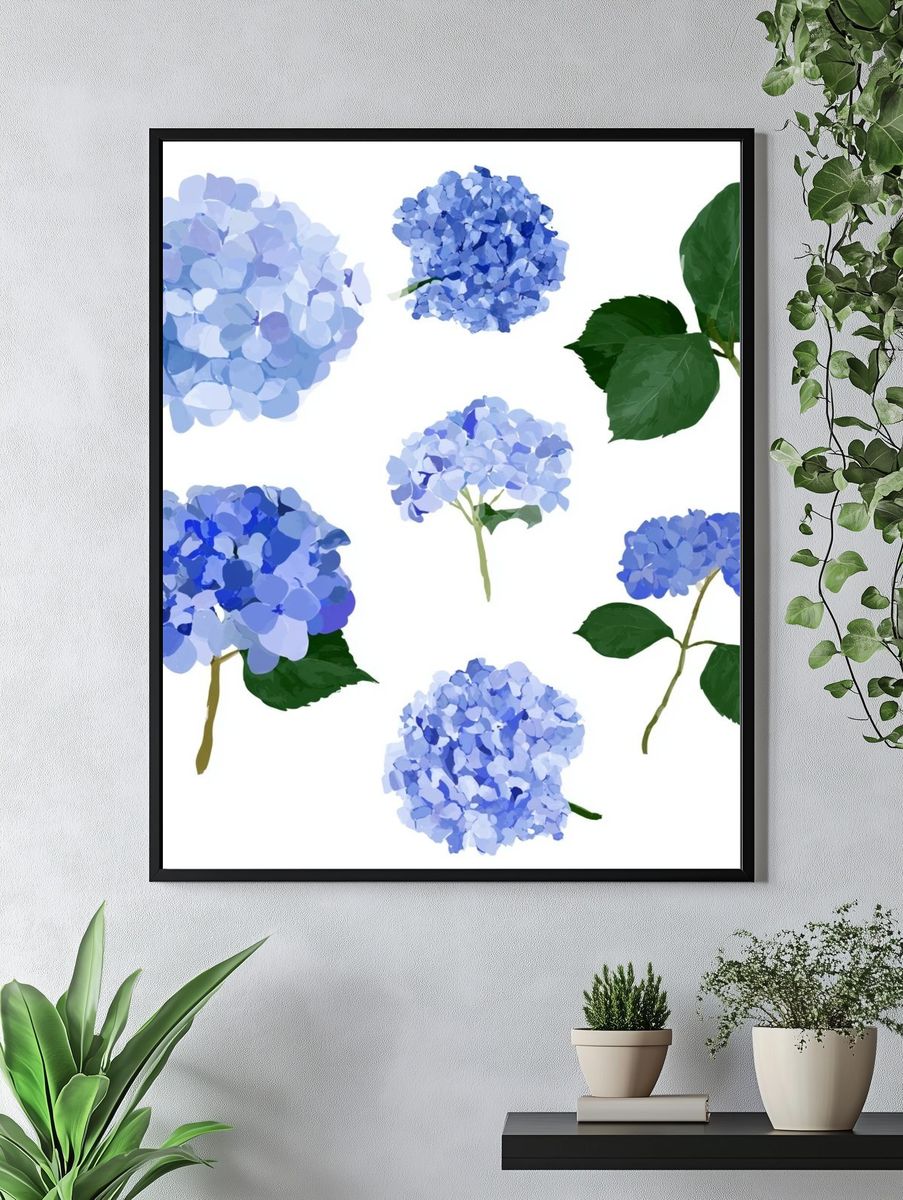 Blue Hydrangea Botanical Print. — room view 4