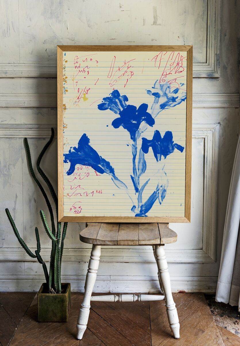 Blue Floral Illustration Poster. room preview