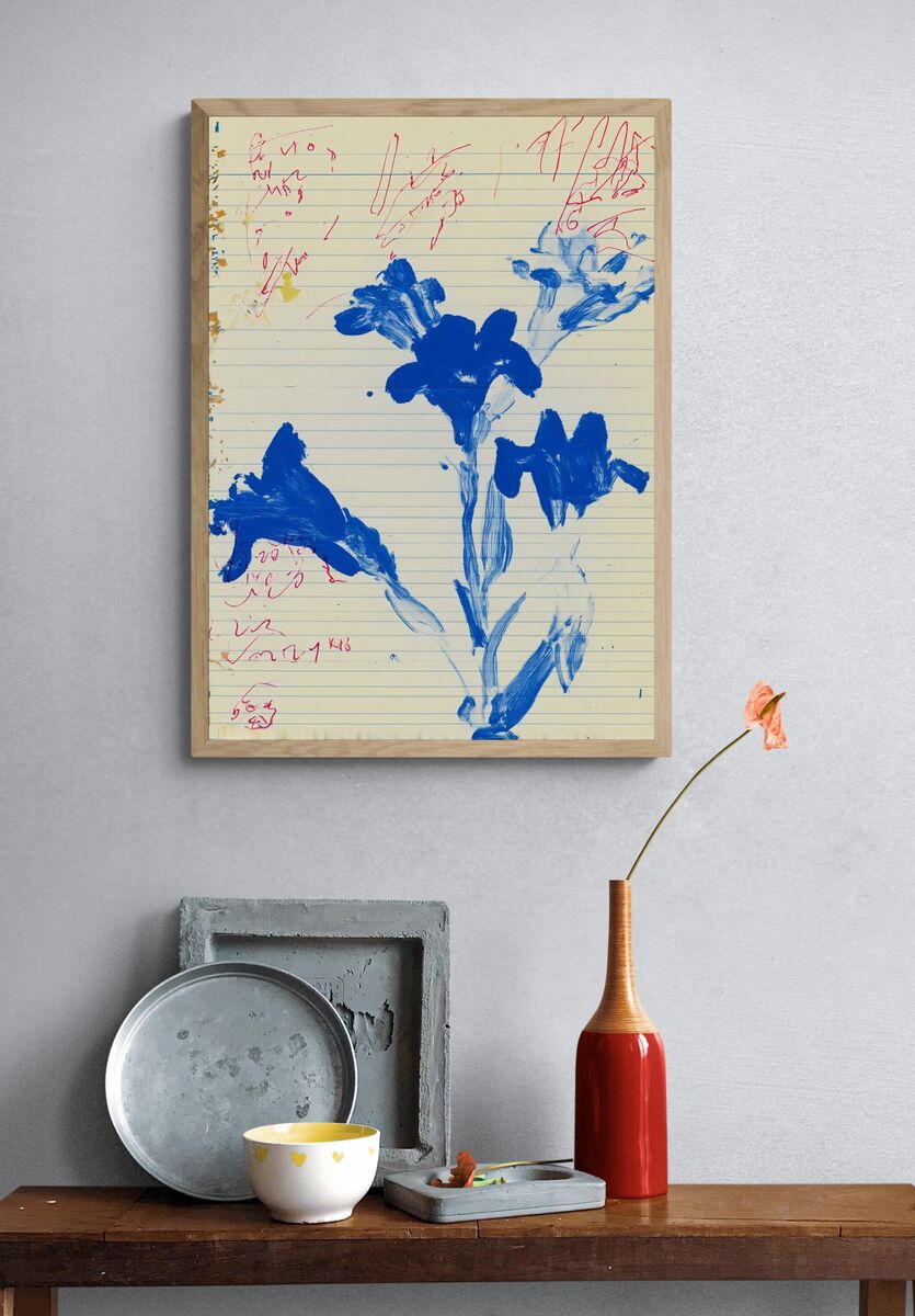 Blue Floral Illustration Poster. — room view 3