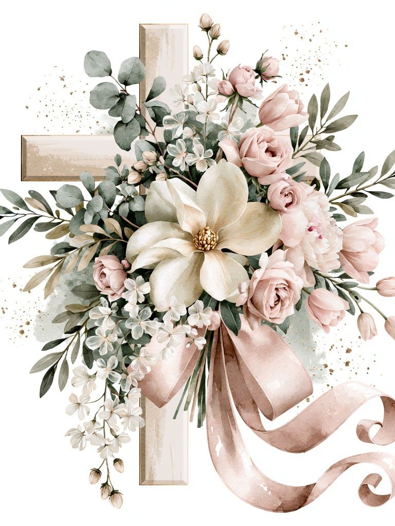 Blush Floral Cross Watercolor Print. poster — botanical art