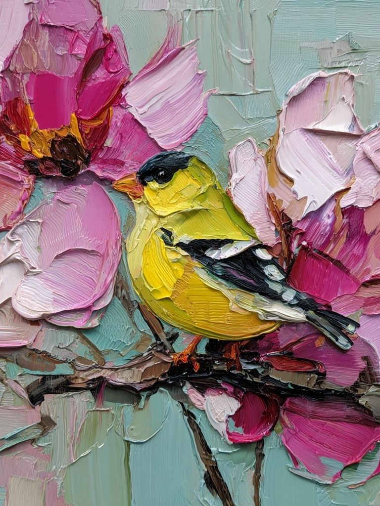 Goldfinch and Blossoms Painting Poster. poster — botanical art