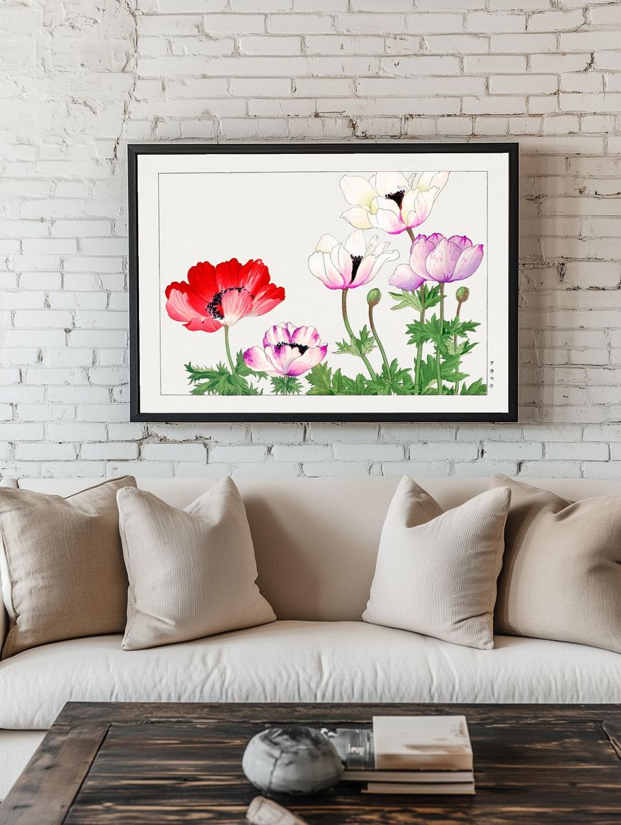 Colorful Anemone Flowers — Watercolor Print room preview