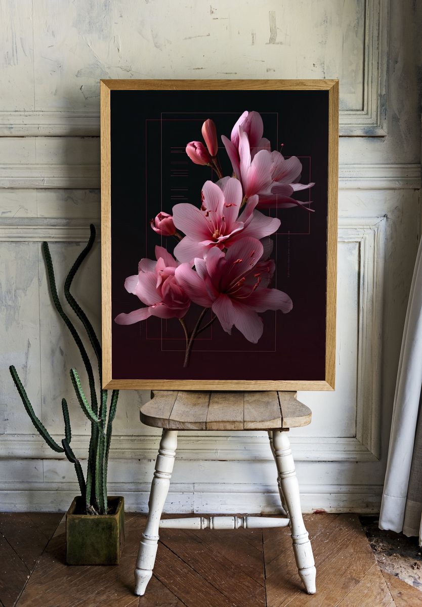 Pink Floral Illustration Poster. — room view 1