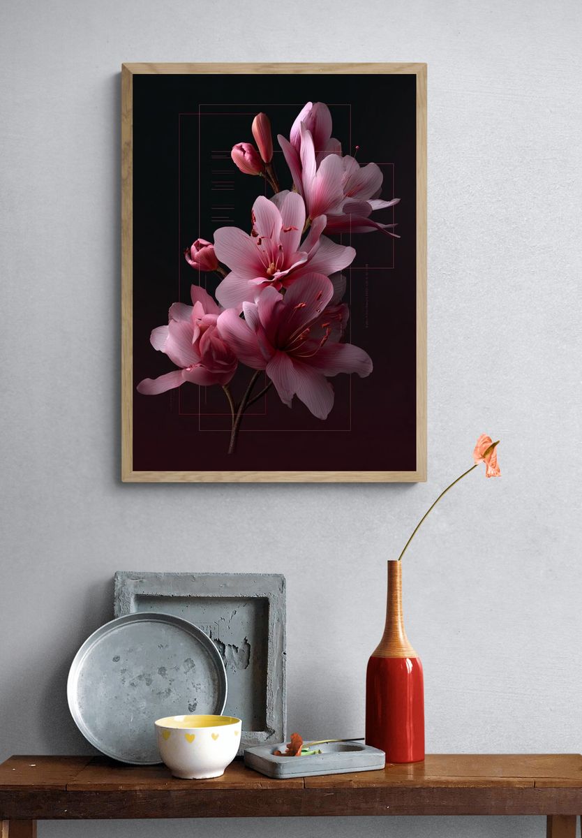 Pink Floral Illustration Poster. — room view 3