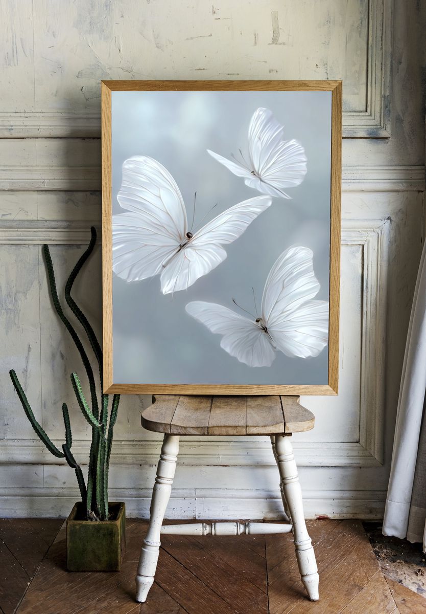 Delicate White Butterflies — Illustration Print room preview