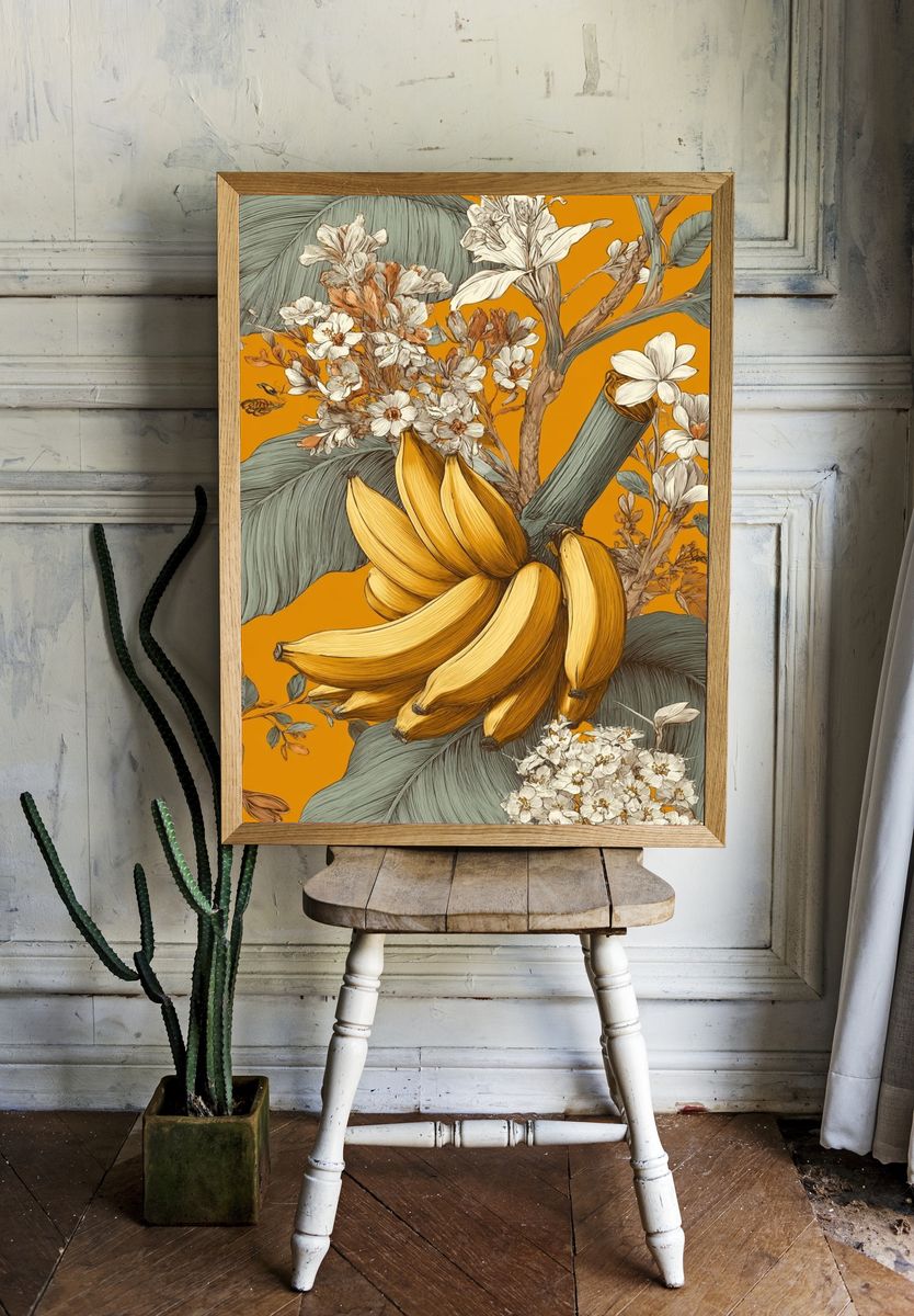 Banana and Floral Illustration Poster room preview