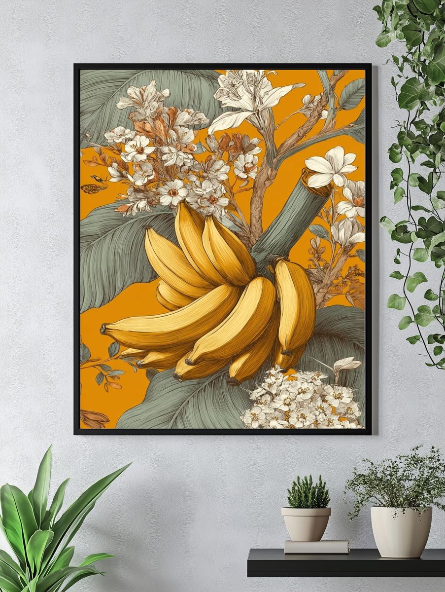 Banana and Floral Illustration Poster. — room view 4