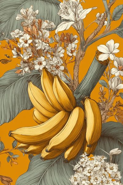 Banana and Floral Illustration Poster. poster print