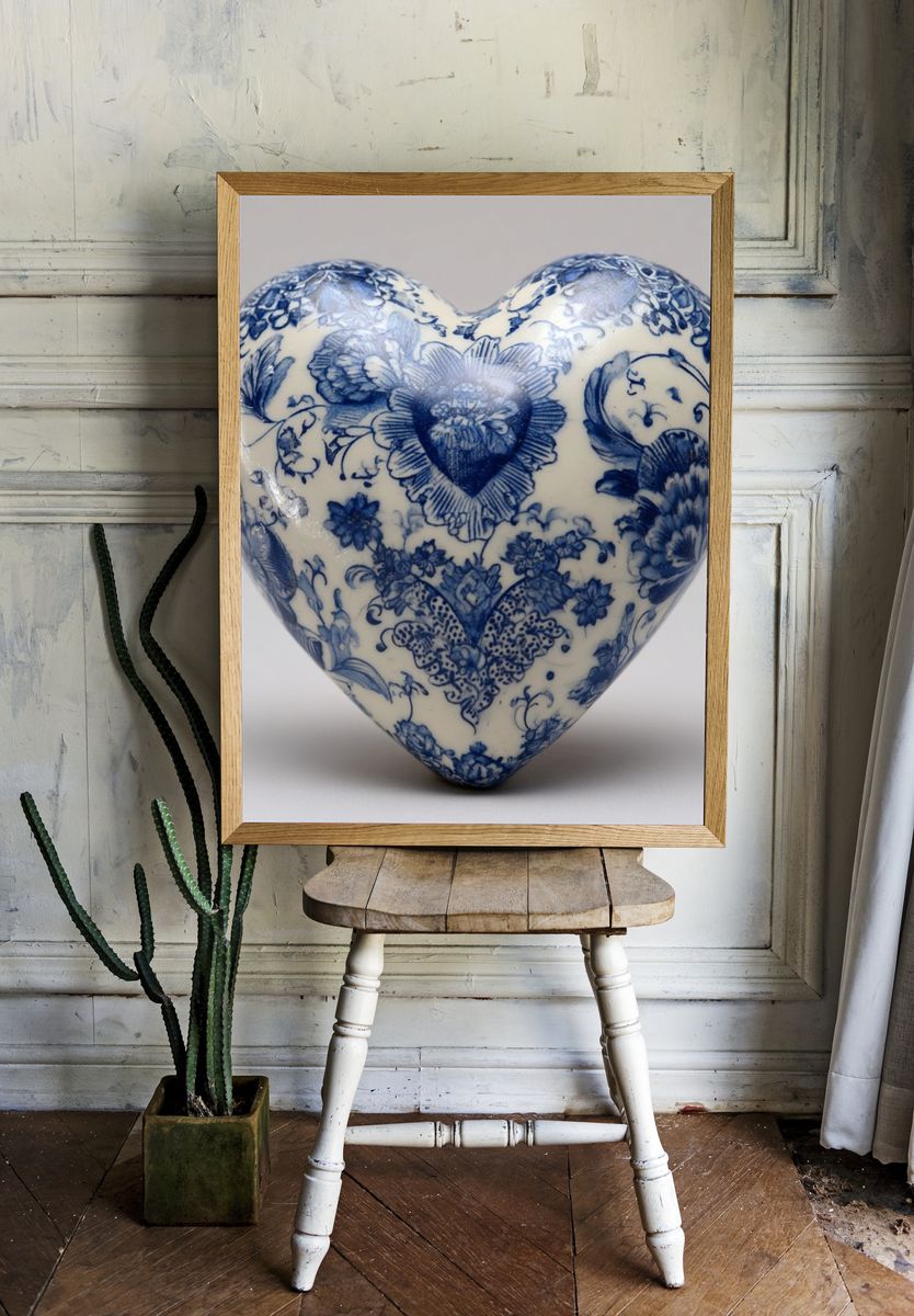 Blue Floral Heart Still Life Poster room preview