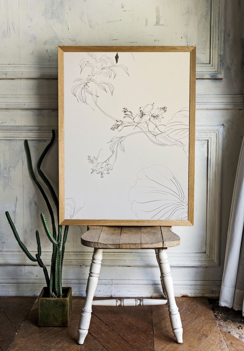 Delicate Floral Line Art Print. — room view 1