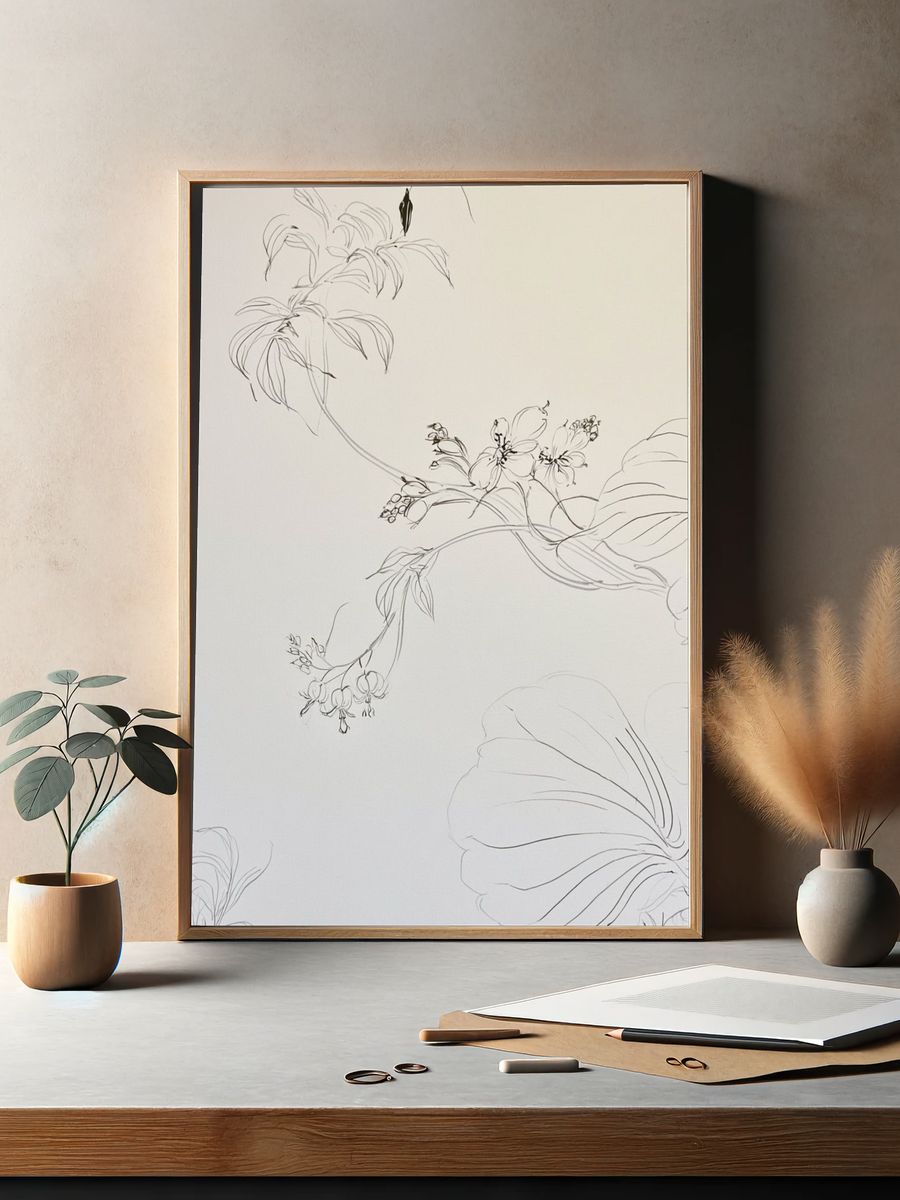 Delicate Floral Line Art Print. — room view 2