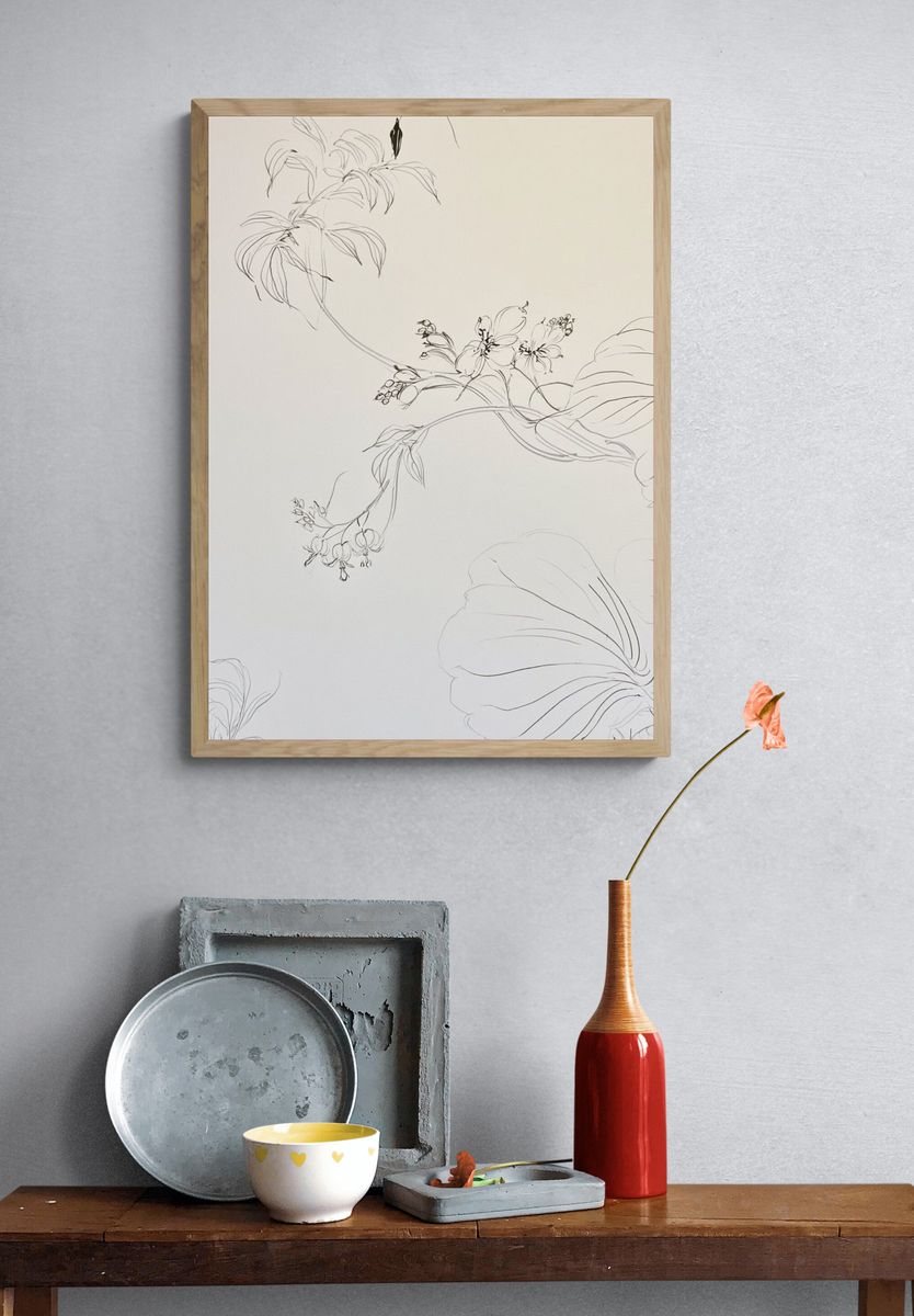 Delicate Floral Line Art Print. — room view 3