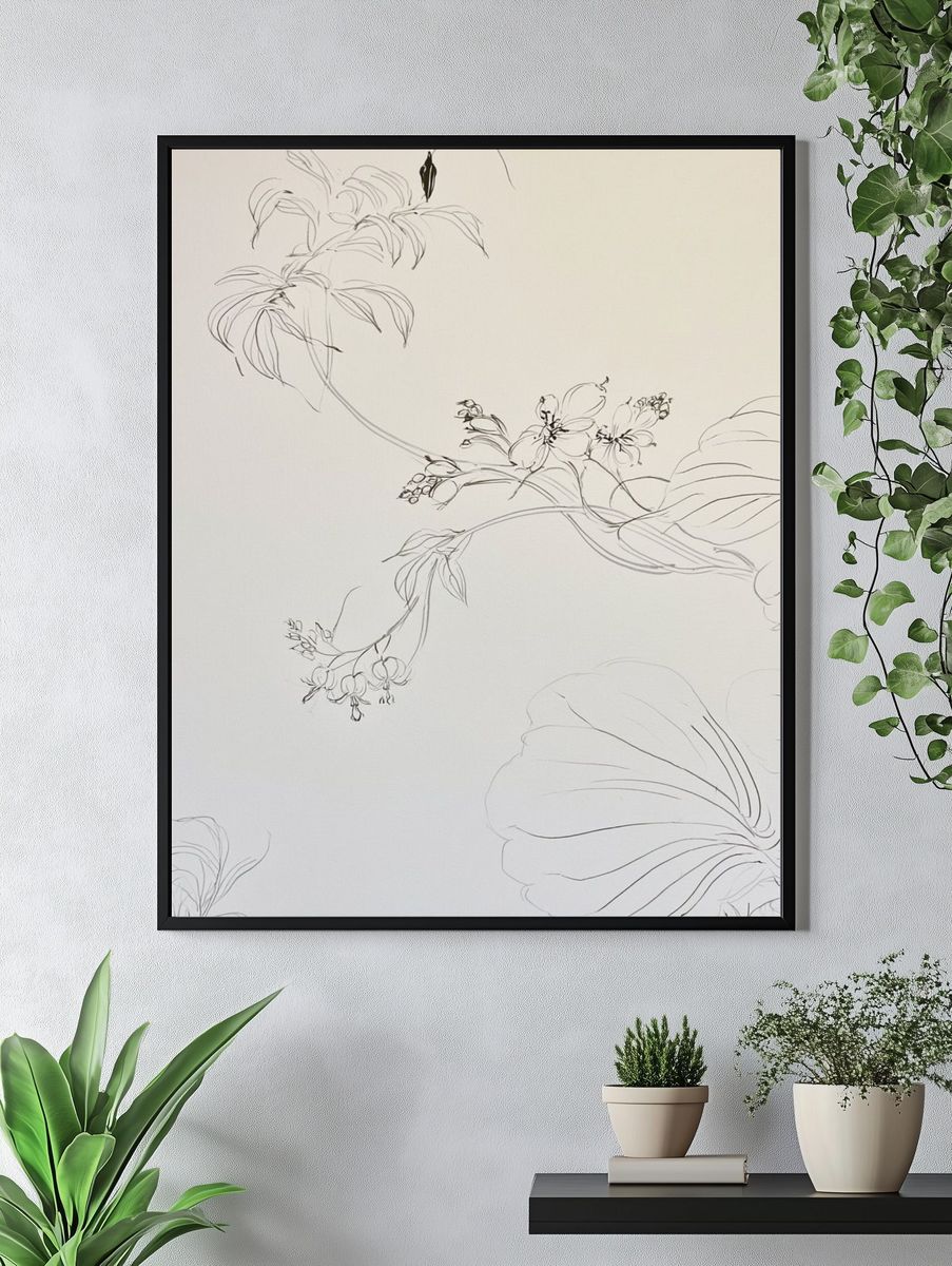 Delicate Floral Line Art Print. — room view 4