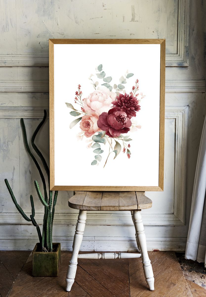 Blush Peony Bouquet Watercolor Print room preview