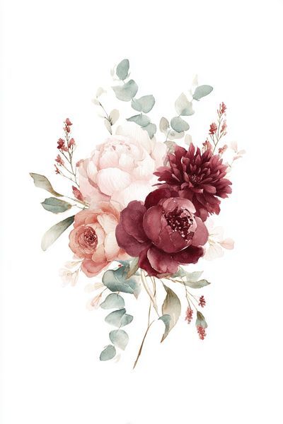 Blush Peony Bouquet Watercolor Print. poster